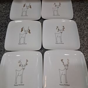 Holiday Reindeer Square Plates - Set of 6